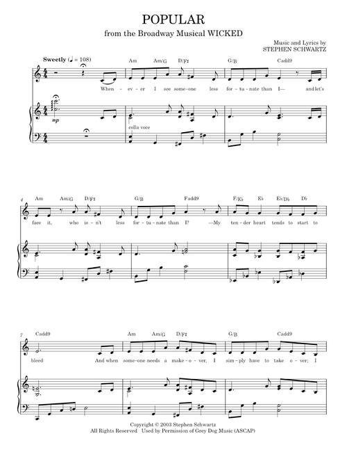 Popular (from Wicked) - Stephen Schwartz (Piano Vocal)