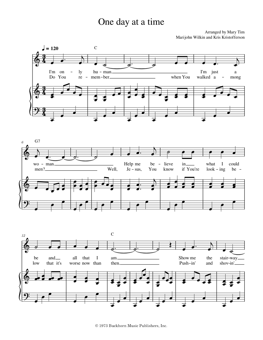 One day at a time Marijohn Wilkin and Kris Kristofferson Sheet music