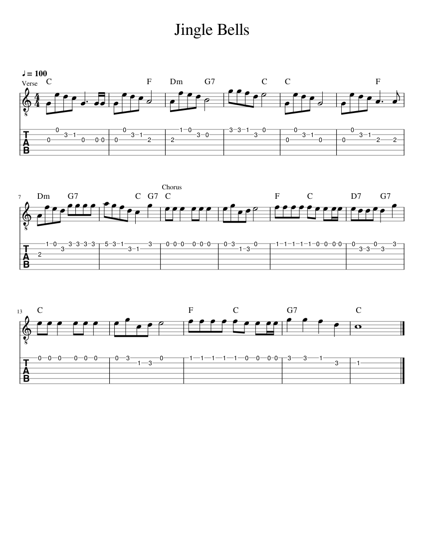シェーンベルク：期待　〜スタディスコア Jingle Bells Guitar Sheet Music and Tab with Chords for