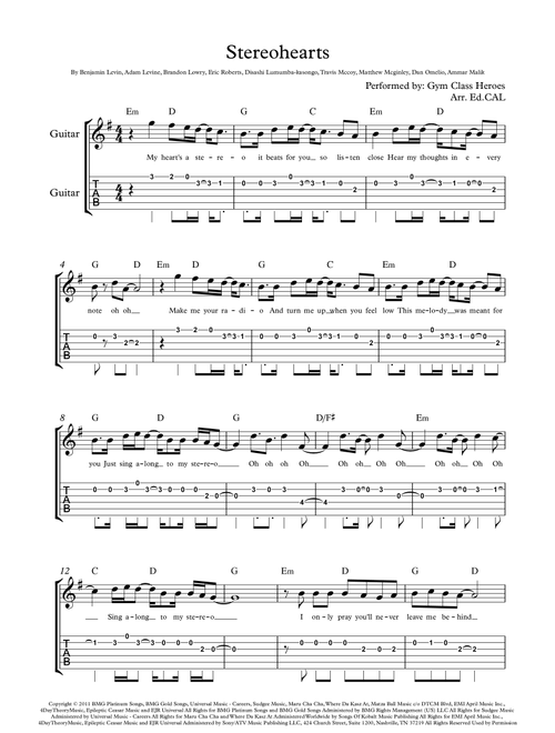 Stereo Hearts (Arr. Arr. Ed.CAL) - Gym Class Heroes Featuring Adam Levine (Guitar Tab)
