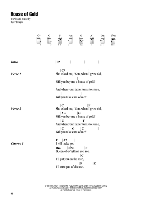 House Of Gold - Twenty One Pilots (Ukulele Chords-Lyrics)