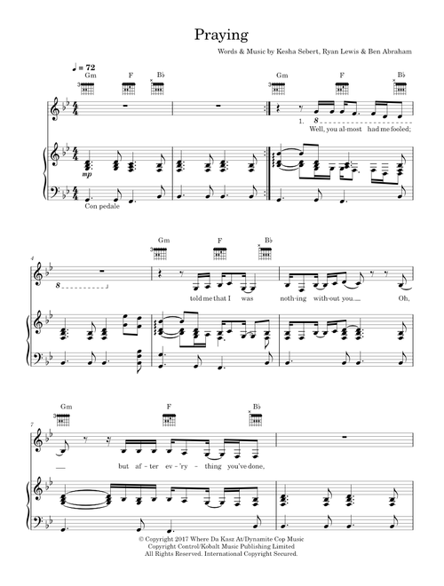 Praying - Kesha (Piano-Vocal-Guitar (Piano Accompaniment))