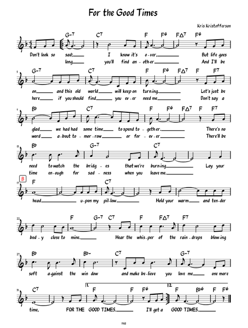 For the Good Times (Lead sheet with lyrics )
