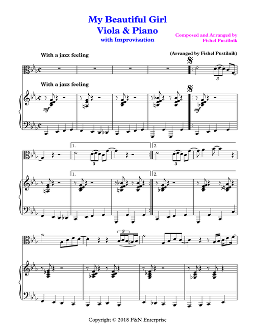 "My Beautiful Girl"-Piano Background for Viola and Piano (With Improvisation)-Video - Fishel Pustilnik (Viola and Piano)