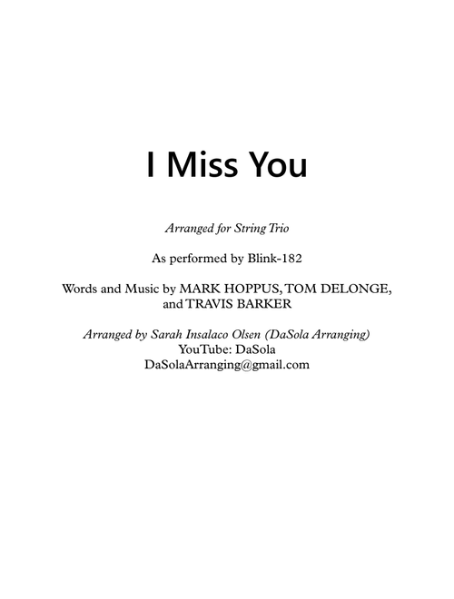 I Miss You (Arr. DaSola Arranging) - Blink-182 (String Ensemble)