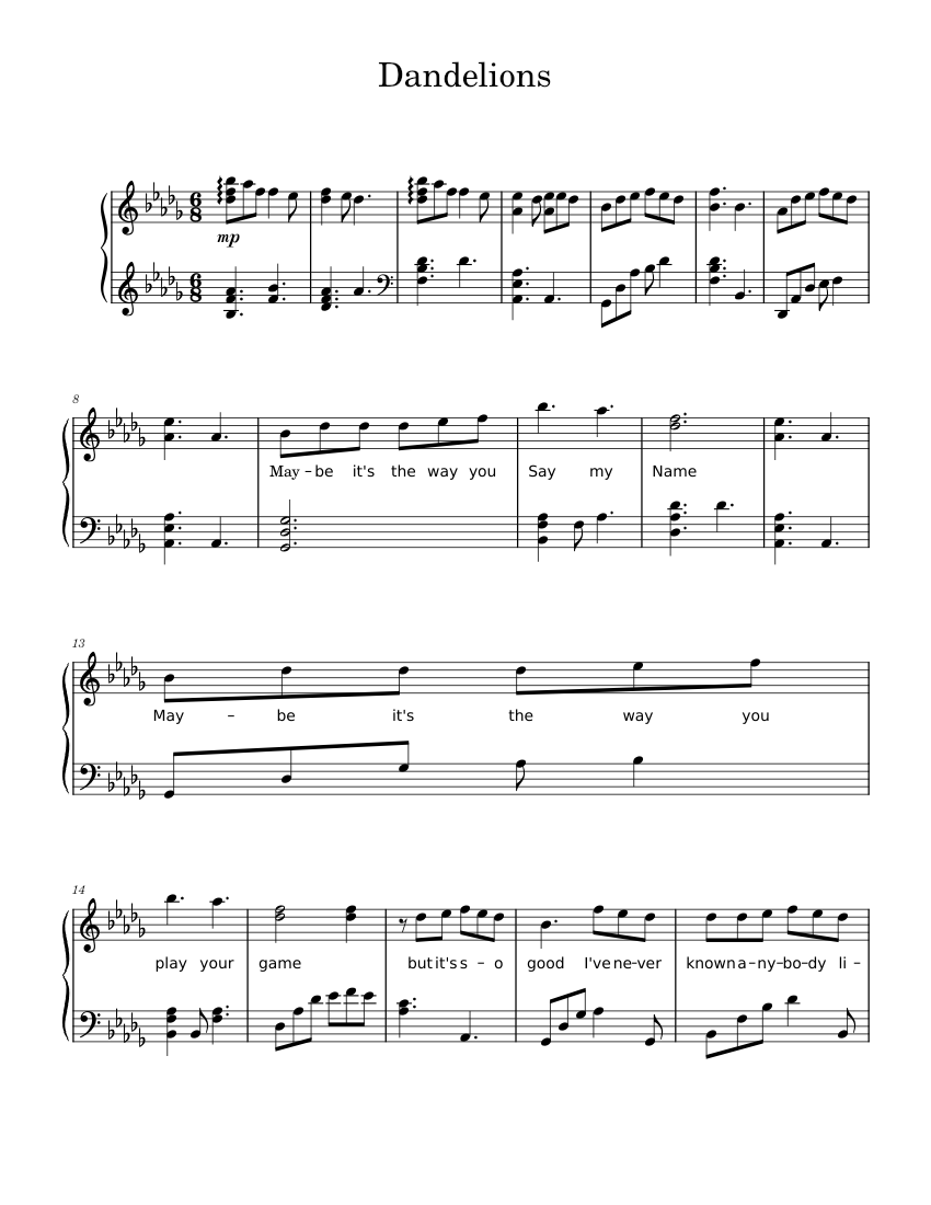 Dandelions – Ruth B Sheet music for Piano (Piano-Voice) | Musescore.com