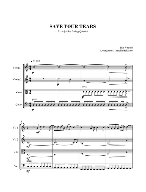 Save Your Tears (Arr. Izabella Baldoino) - The Weeknd (String Quartet)