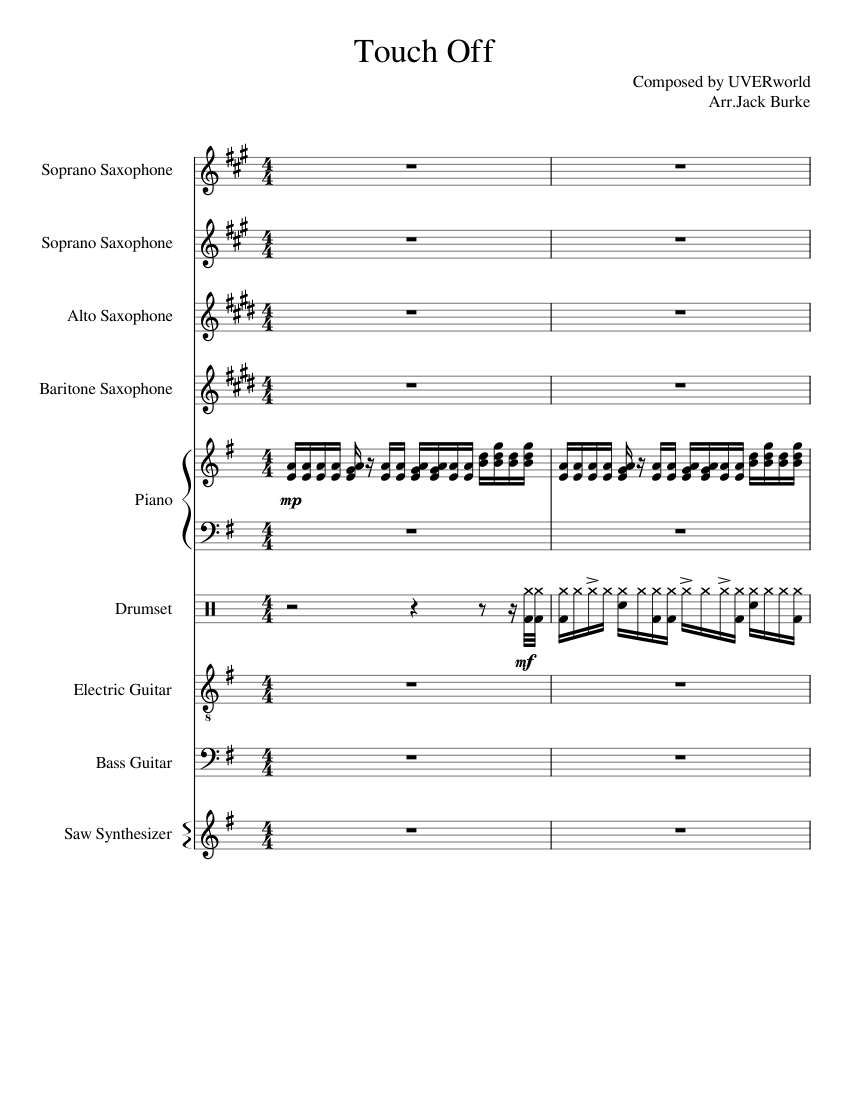 Touch Off Sheet music for Piano, Saxophone alto, Saxophone Touch Off Sheet music for Piano, Saxophone alto, Saxophone