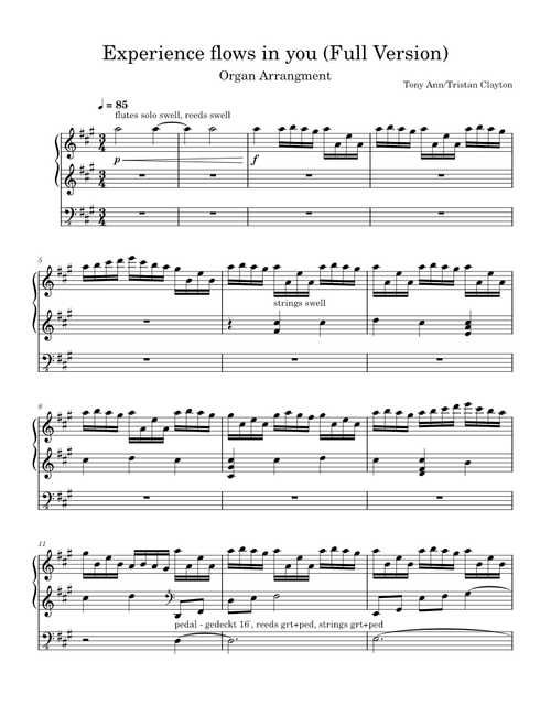 Experience Flows in You – Tony Ann (Organ Arrangment)