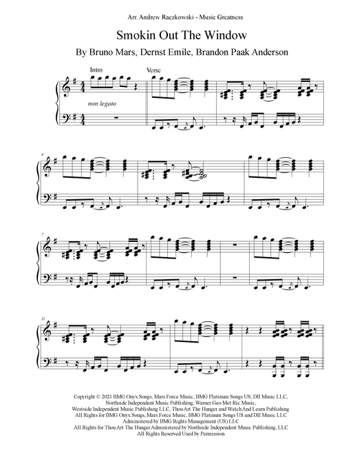 Smokin' Out The Window (Arr. Music Greatness) - Bruno Mars, Anderson .paak And Silk Sonic (Piano Solo)