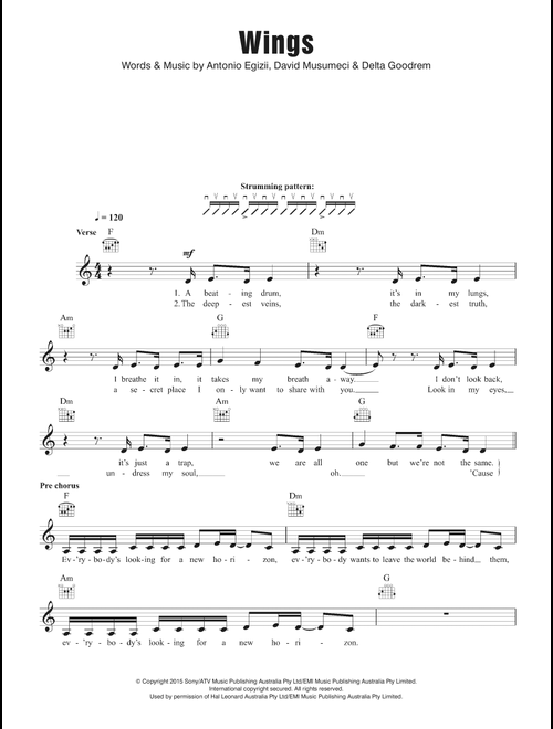 Wings - Delta Goodrem (Lead Sheet - Fake Book)