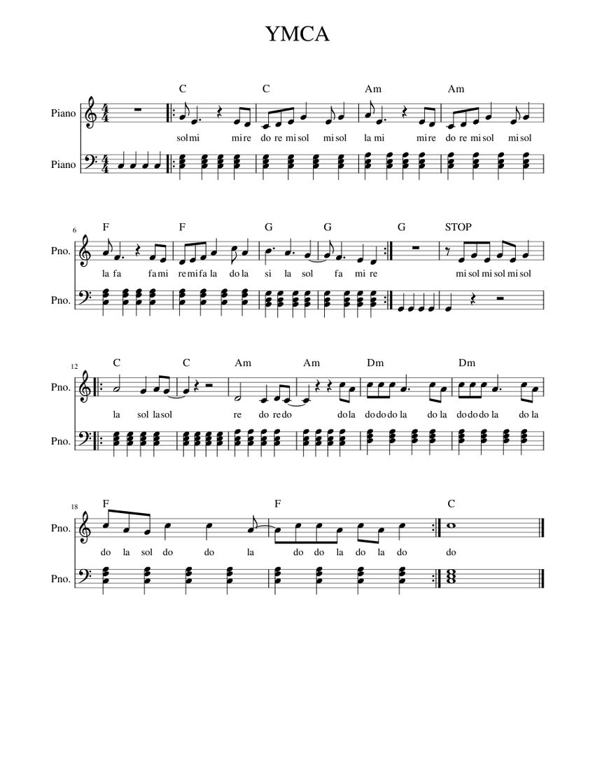 YMCA Acordes Sheet music for Piano (Solo)