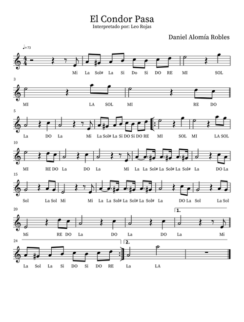 El Condor Pasa (Arr. Sebastian) - Leo Rojas (Piano-Vocal-Guitar (Piano Accompaniment))