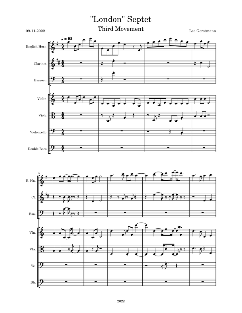 London Septet 3 Sheet music for Oboe, Bassoon, Contrabass, Violin ...
