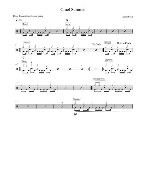 Cruel Summer (Arr. Drum Transcription: Leo Alvarado) - Taylor Swift (Drums)