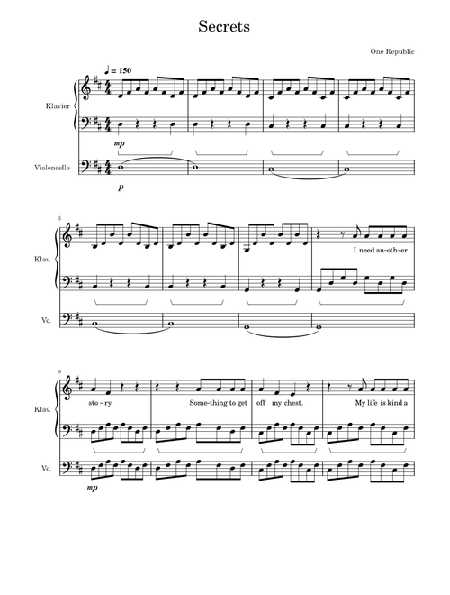 Secrets – OneRepublic Easy Piano and Cello Duet