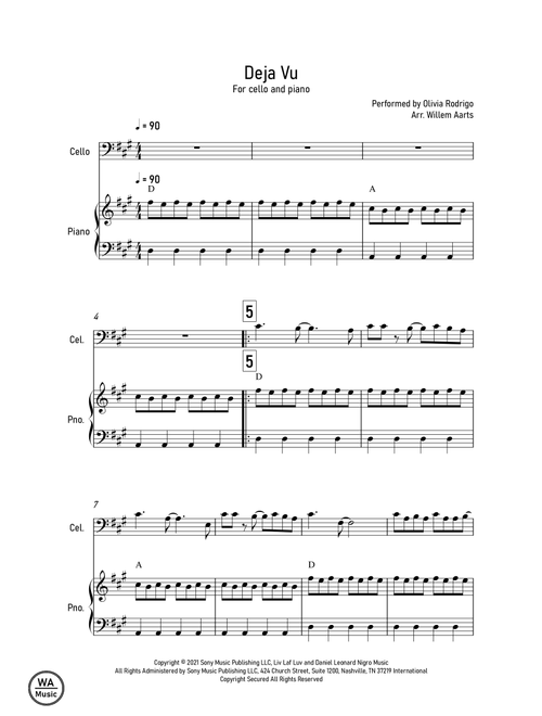 Deja Vu (Arr. Willem Aarts) - Olivia Rodrigo (Cello and Piano)