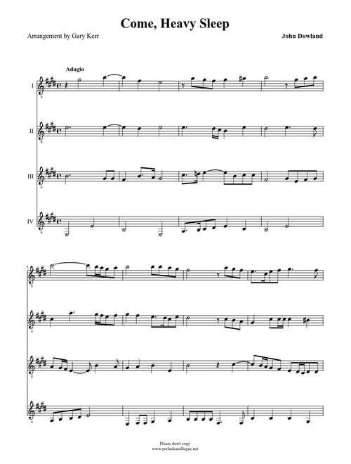 Come, Heavy Sleep for Guitar Quartet, John Dowland