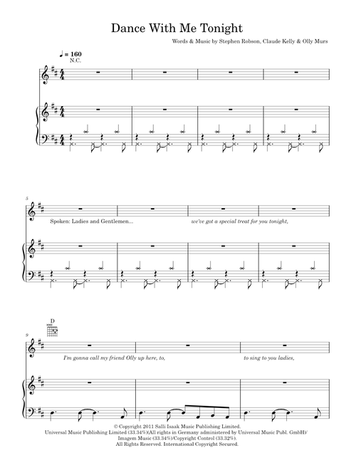 Dance With Me Tonight - Olly Murs (Piano-Vocal-Guitar (Piano Accompaniment))