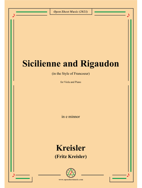 Kreisler-Sicilienne and Rigaudon,for Viola and Piano (Arr. OSM Press) - Fritz Kreisler (Viola and Piano)