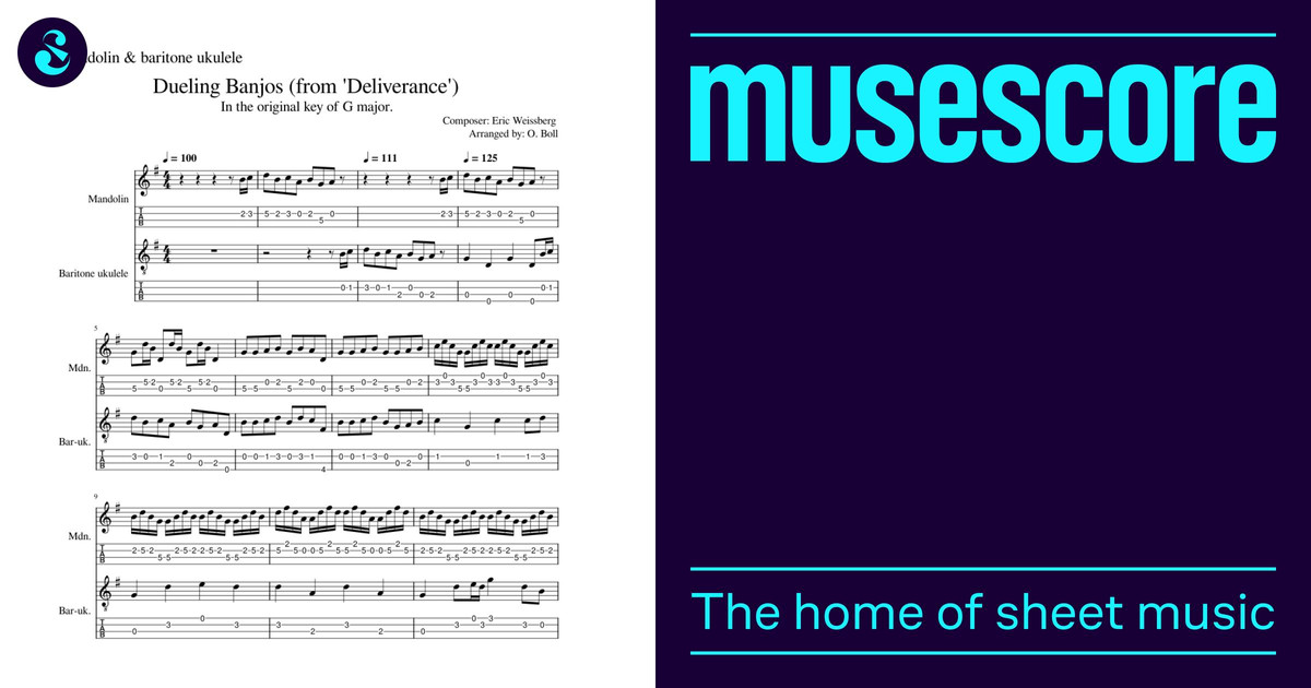 Dueling Banjos (Deliverance) - mandolin and baritone ukulele Sheet ...