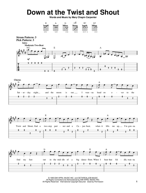 Down At The Twist And Shout - Mary Chapin Carpenter (Easy Guitar with TAB)