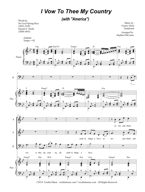 I Vow To Thee My Country (with "America") (SAB) (Arr. Stephen DeCesare) (Choral, SAB)