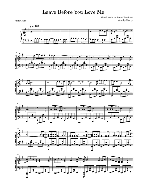 Leave before you love me – Jonas Brothers (Piano Solo)
