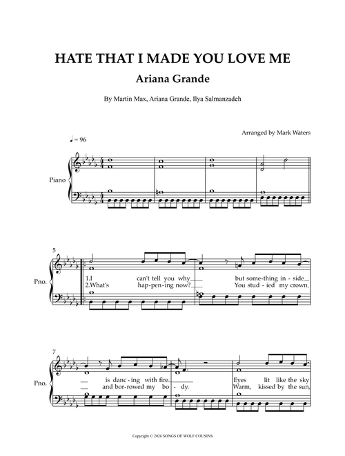 Hate That I Made You Love Me (Arr. Mark Waters) - Ariana Grande, Martin Max, Ilya Salmanzadeh (Piano Vocal)