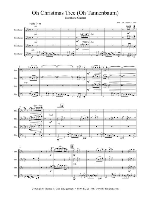 Oh Christmas tree - Oh Tannenbaum - Funky - Trombone Quartet (Arr. Thomas H. Graf) - trad (Brass Ensemble)