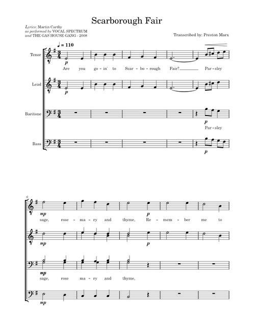 Scarborough Fair - Vocal Spectrum Arrangement