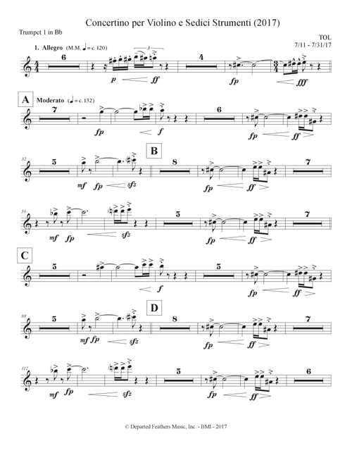 Concertino per Violino e Sedici Strumenti (2017) trumpet in Bb part 1 - Thomas Oboe Lee (Large Ensemble)