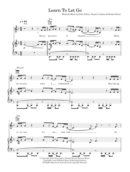 Learn to let go - Kesha (Piano-Vocal-Guitar (Piano Accompaniment))