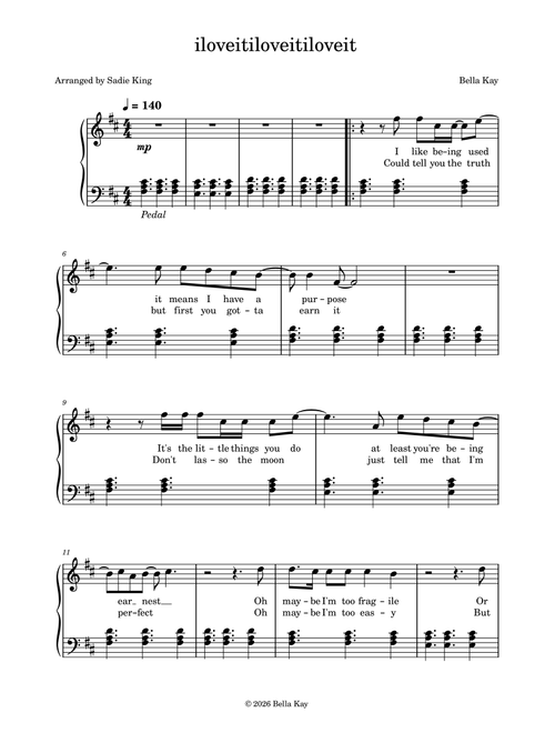 iloveitiloveitiloveit (Arr. Sadie King) - Bella Kay (Piano Solo)
