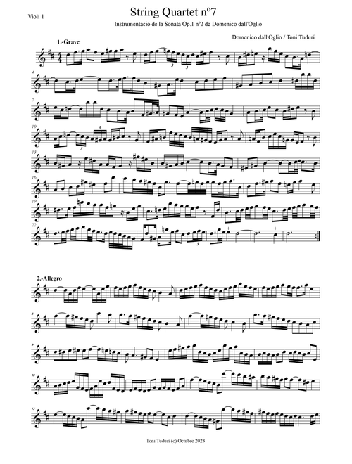String quartet nº7-Toni Tudurí (instrum. of Domenico dall'Oglio violin Sonata Op1nº2 in D Major) - Domenico dall'Oglio / Toni Tudurí (String Quartet)