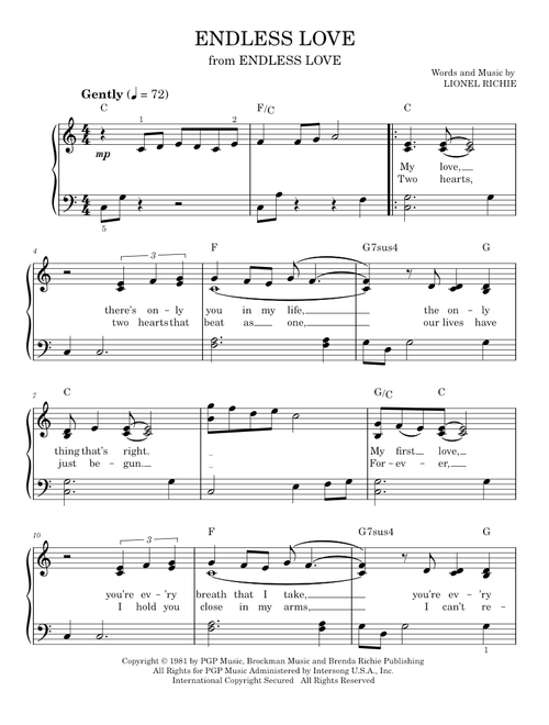 Endless Love - Diana Ross, Glee TV Series, Lionel Richie, Lionel Richie & Diana Ross (Easy Piano)