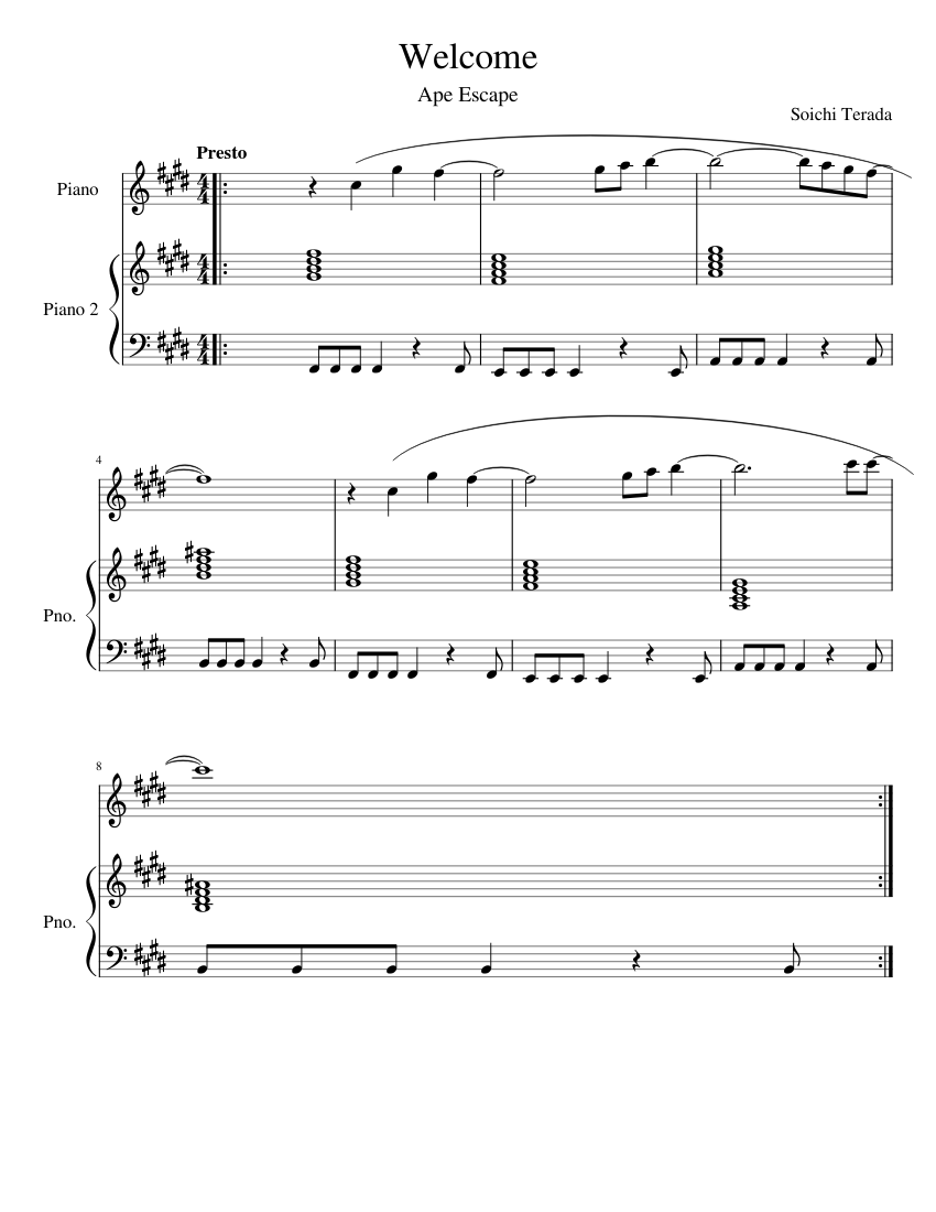 Welcome Musical Notes Welcome Sheet Music for Piano (Piano Duo) | MuseScore.com