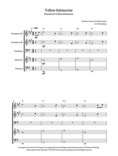 Yellow Submarine (Arr. Heisenberg) - The Beatles (Brass Ensemble)
