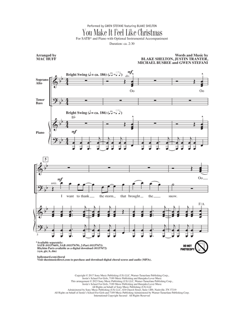 You Make It Feel Like Christmas (arr. Mac Huff) - Gwen Stefani featuring Blake Shelton, Gwen Stefani, Blake Shelton (Choral, SATB)