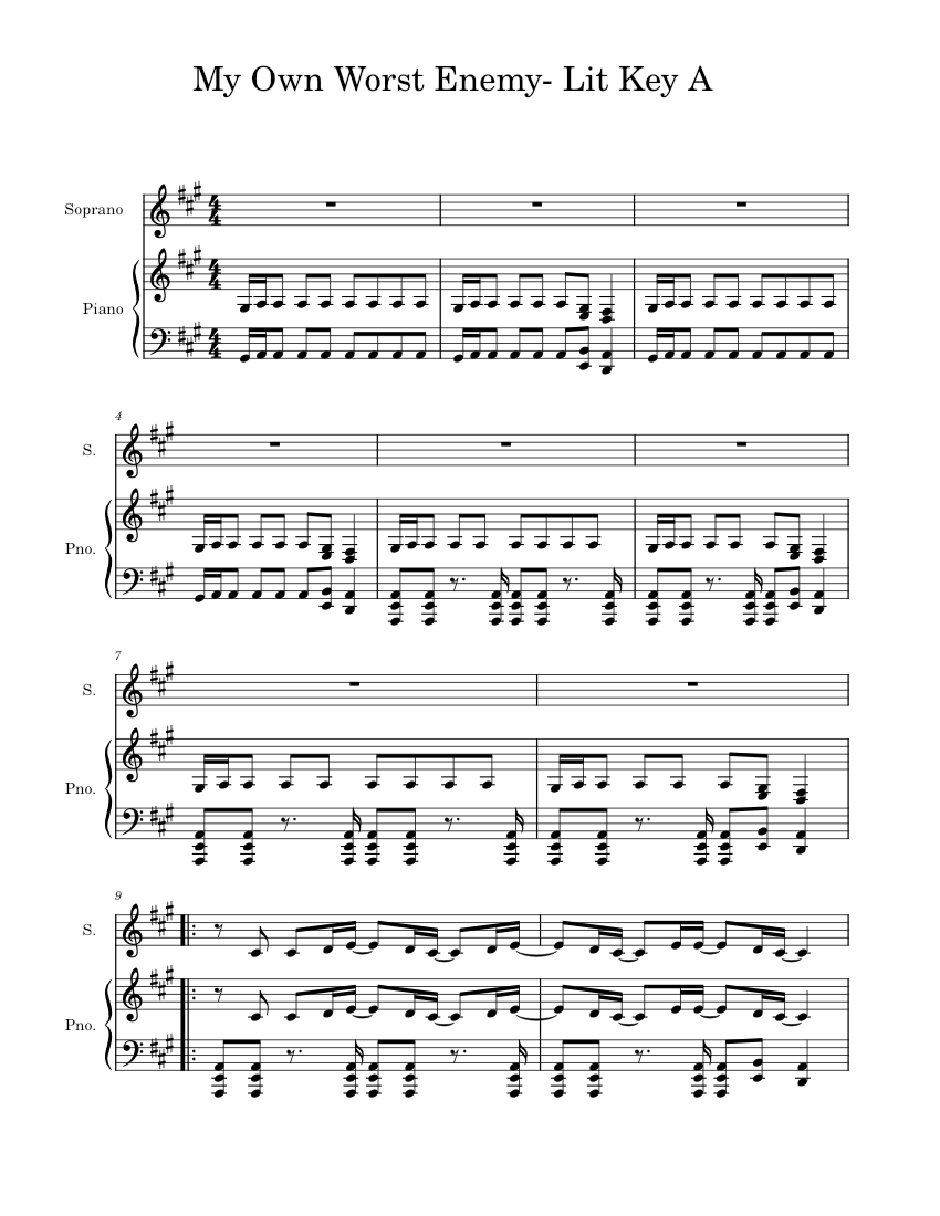 My Own Worst Enemy - Lit (Key A) Sheet Music for Piano, Soprano (Piano ...