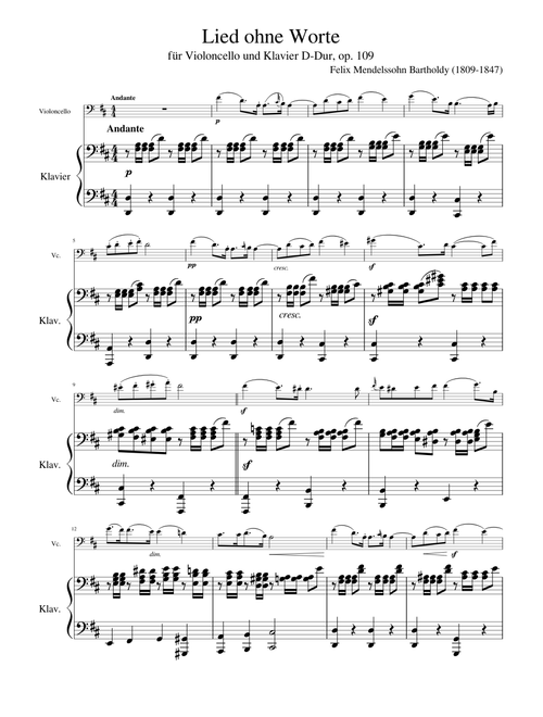 Mendelssohn Bartholdy: Lied ohne Worte, op. 109