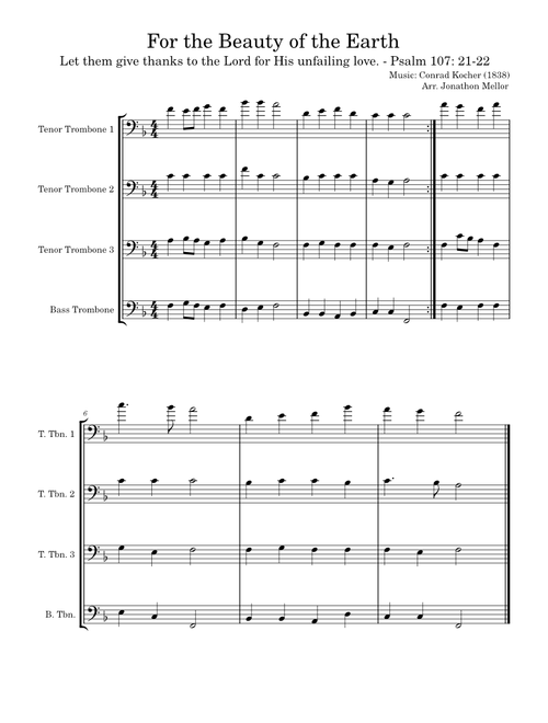 For the Beauty of the Earth – Conrad Kocher For the Beauty of the Earth- Trombone Quartet