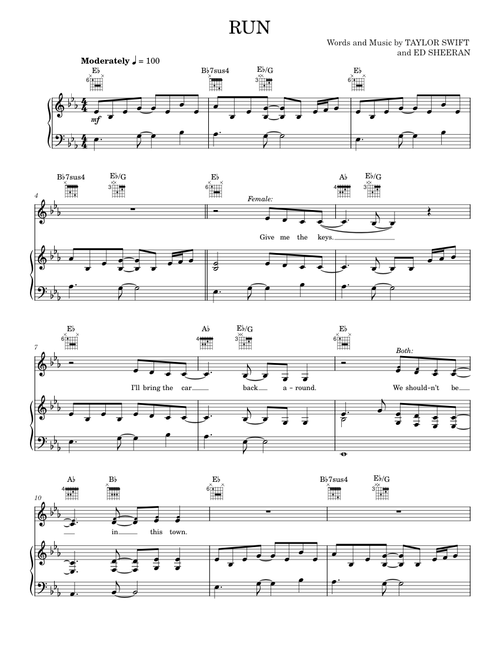 Run (feat. Ed Sheeran) (Taylor's Version) (From The Vault) - Taylor Swift (Piano-Vocal-Guitar)