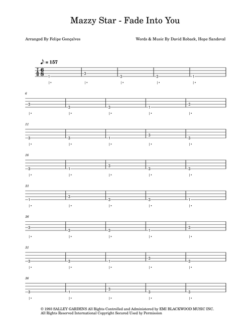 Fade Into You (Arr. The Ninja) - Hope Sandoval, David Roback (Bass Tab)