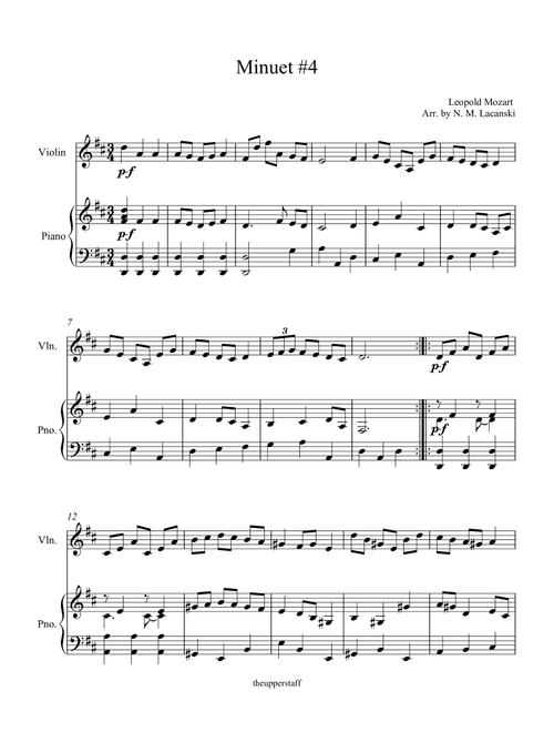 Minuet #4 (Arr. Nick Lacanski) - Mozart, Leopold (Instrumental Solo (with Piano Accompaniment))