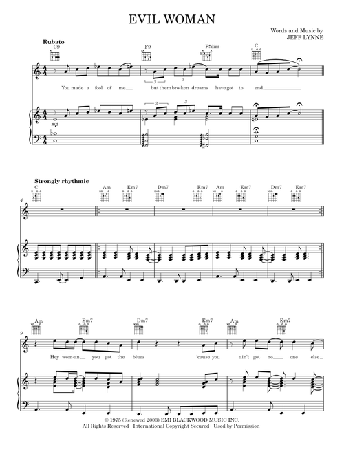 Evil woman - Electric Light Orchestra (Piano-Vocal-Guitar)