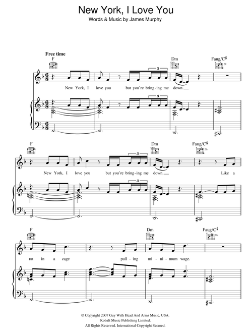 New York, I Love You But You're Bringing Me Down - LCD Soundsystem (Piano-Vocal-Guitar (Piano Accompaniment))