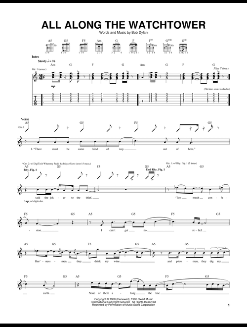 All Along The Watchtower - Dave Matthews Band, U2, Bob Dylan (Guitar Tab)