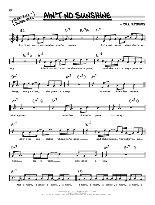 Ain't No Sunshine - Bill Withers (Real Book - Melody-Chords)