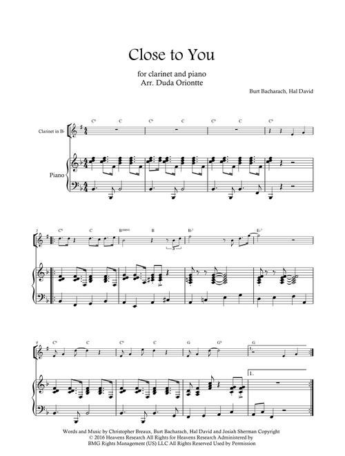 Close To You (Arr. Duda Oriontte) - Frank Ocean (Clarinet and Piano)